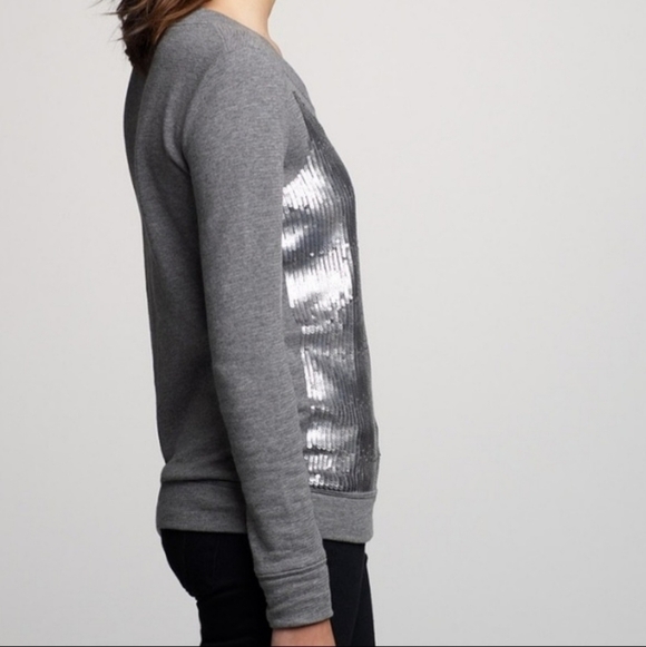 J. Crew Sequin Sweatshirt Sweater Top Grey Women's XXS 100% Cotton Sparkle New - Picture 2 of 13